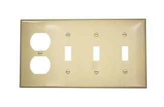 4-Gang 3-Toggle 1-Duplex Device Combination Wallplate, Thermoplastic Nylon, Device Mount, Ivory