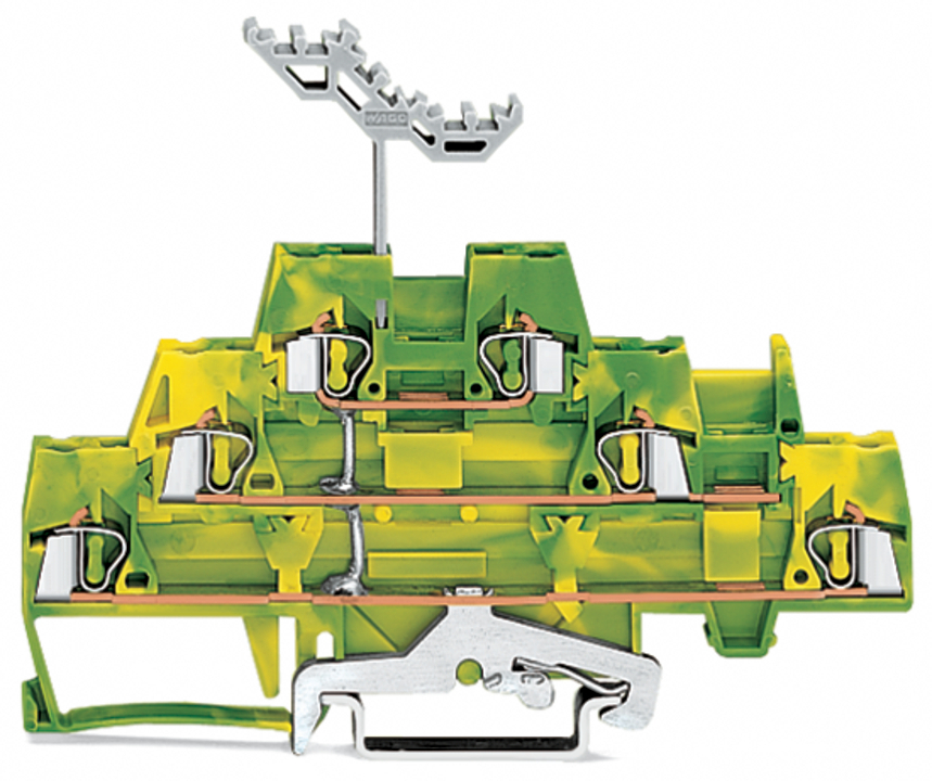 Triple-deck terminal block; 6-conductor ground terminal block; 2.5 mm; with marker carrier; internal commoning; for DIN-rail 35 x 15 and 35 x 7.5; CAGE CLAMP; 2,50 mm; green-yellow