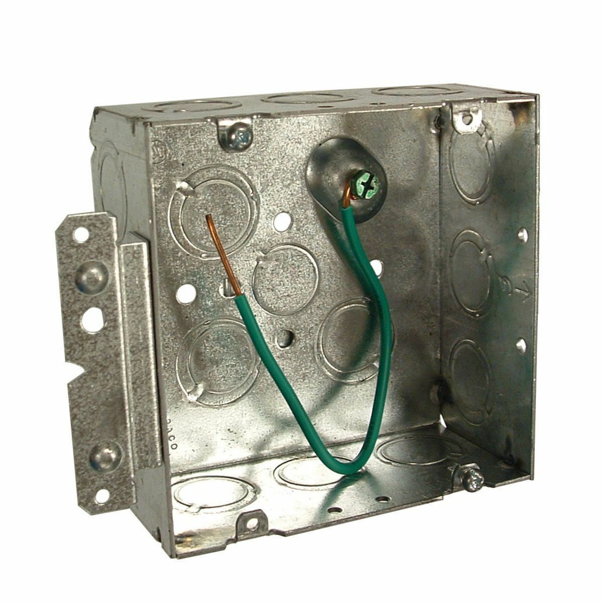 4-11/16 In. Square Bracketed Boxes, 2-1/8 In. Deep - Welded withConduitKO's, 600V,Raised Ground, 8 In. #12 Solid Copper Pigtail, UBS, HM