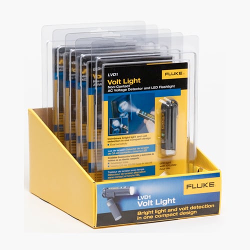 LVD1 is a Non-contact AC voltage detector and LED flashlight combined in one convenient, compact design. With exclusive dual-sensitivity - The voltage detector glows blue when it's near AC voltage, and glows red when it's at the source. Detects voltages from 40 V AC to 300 V AC. Voltage detector glows blue 50 Hz - 60 Hz or 2.5 - 38 cm (1 - 5 in) away from source. Operating temperature 0C to 50C. Ultra-bright white LED with 100,000 hour bulb life. AAA battery included.