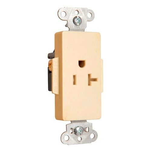 Tamper-Resistant Heavy-Duty Decorator Spec Grade Single Receptacle, Back and, Side Wire, 20amp 125volt, Ivory