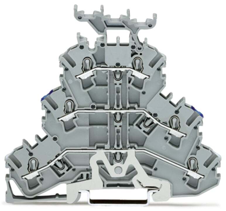 Triple-deck terminal block; Shield/through/through terminal block; 2.5 mm; Shielding/N/L; with marker carrier; for DIN-rail 35 x 15 and 35 x 7.5; Push-in CAGE CLAMP; 2,50 mm; gray
