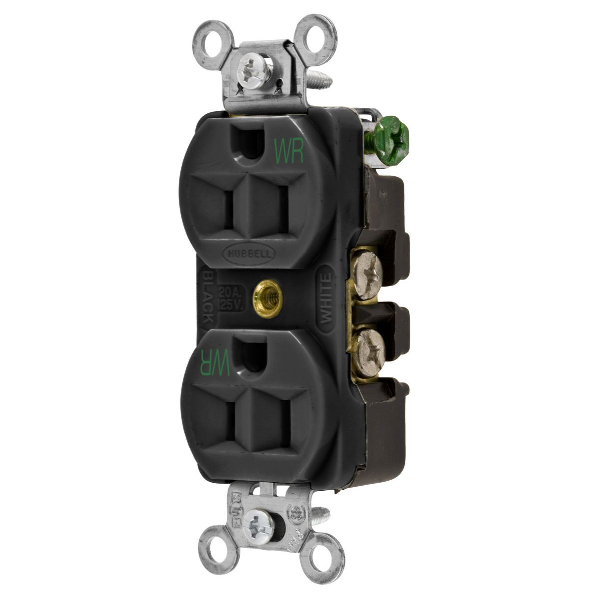 Straight Blade Devices, Weather Resistant Receptacles, Duplex, Commercial/Industrial Grade, 2-Pole 3-Wire Grounding, 15A 125V, 5-15R, Black