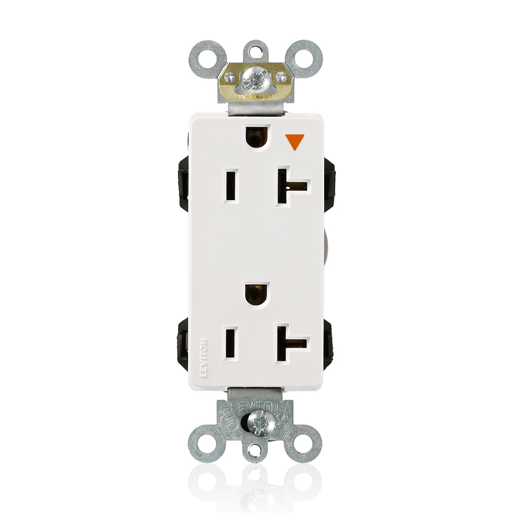 20 Amp, 125 Volt, Modular Receptacle, Narrow Body, Decora Plus, Isolated Ground, Industrial Grade, White
