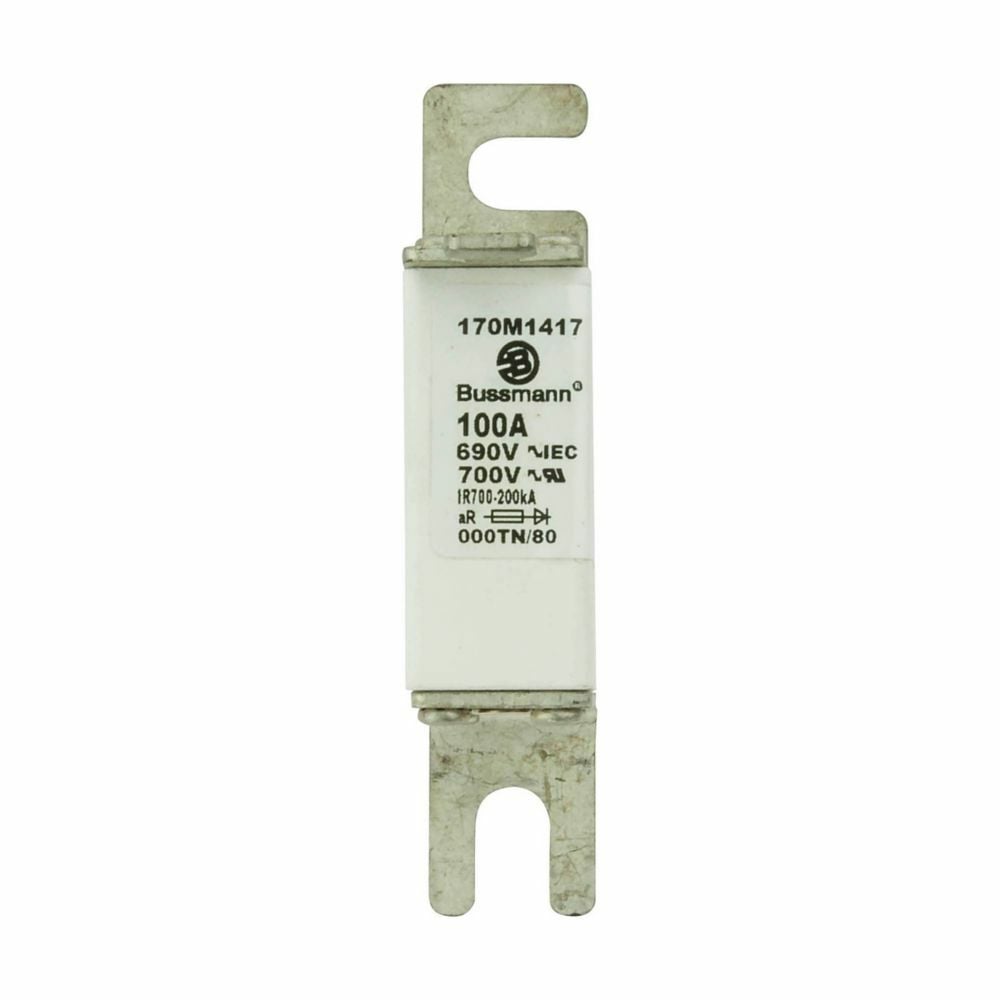 Fuse-link, high speed, 100 A, AC 690 V, DIN 000, aR, DIN, IEC, single indicator, live gripping lugs