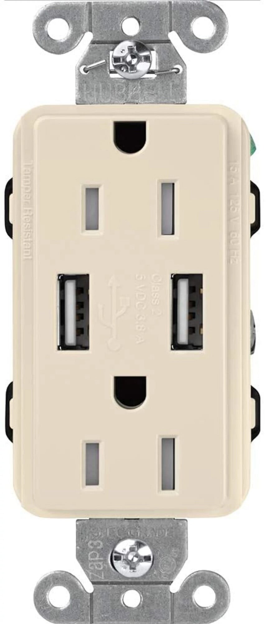 Lutron Claro USB Type A 2.0 Duplex Receptacle, 15 Amp, Light Almond