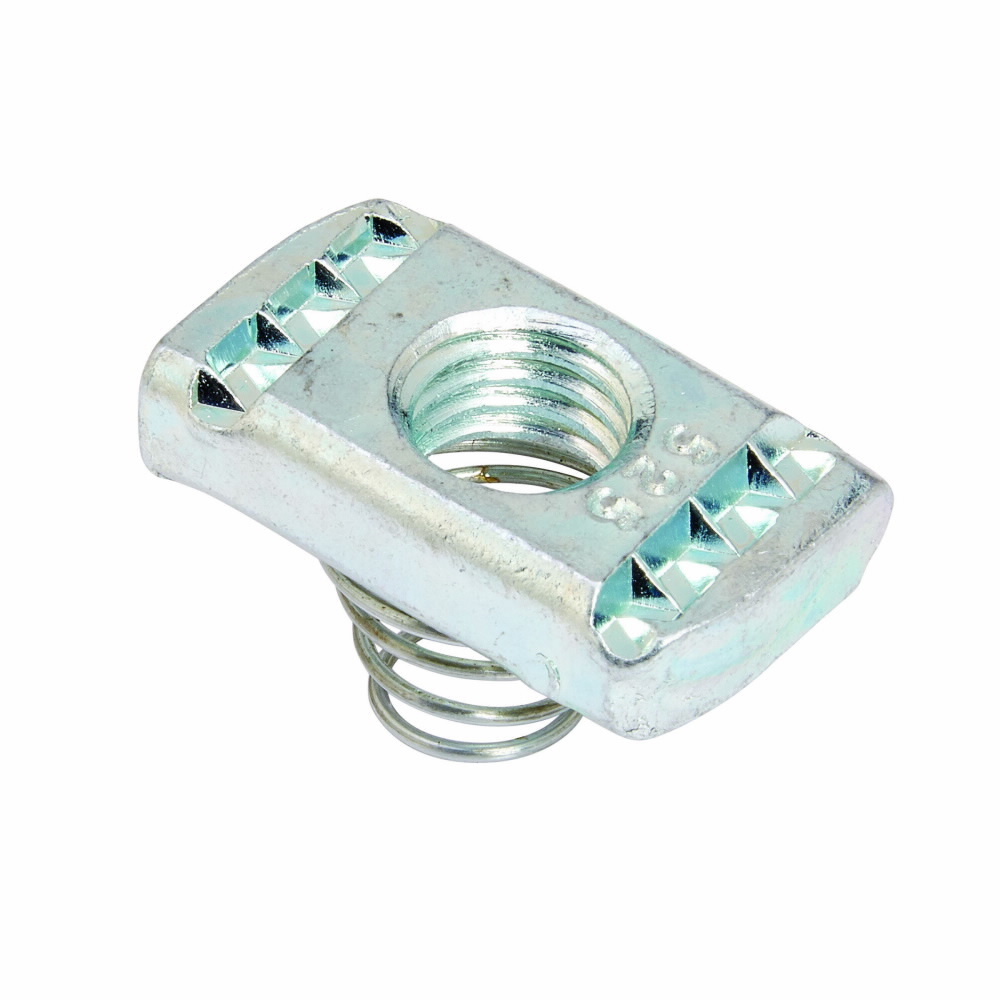 Eaton B-Line series spring nut, 0.85" H x 1.3750" L x 1.23" W, Steel, Electro-plated, 5/16"-18 bolt size