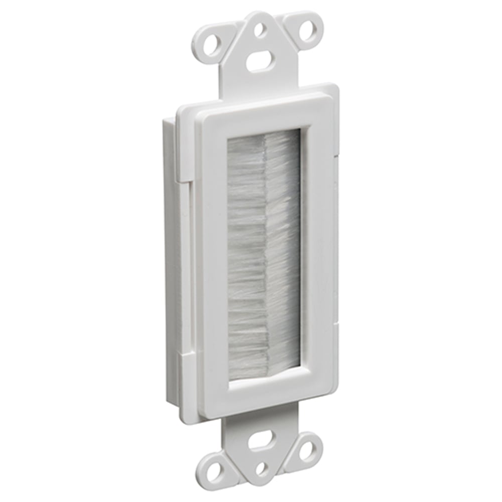 Cable entry device with brush style cover. White Non-metallic. Includes two #6 screws.