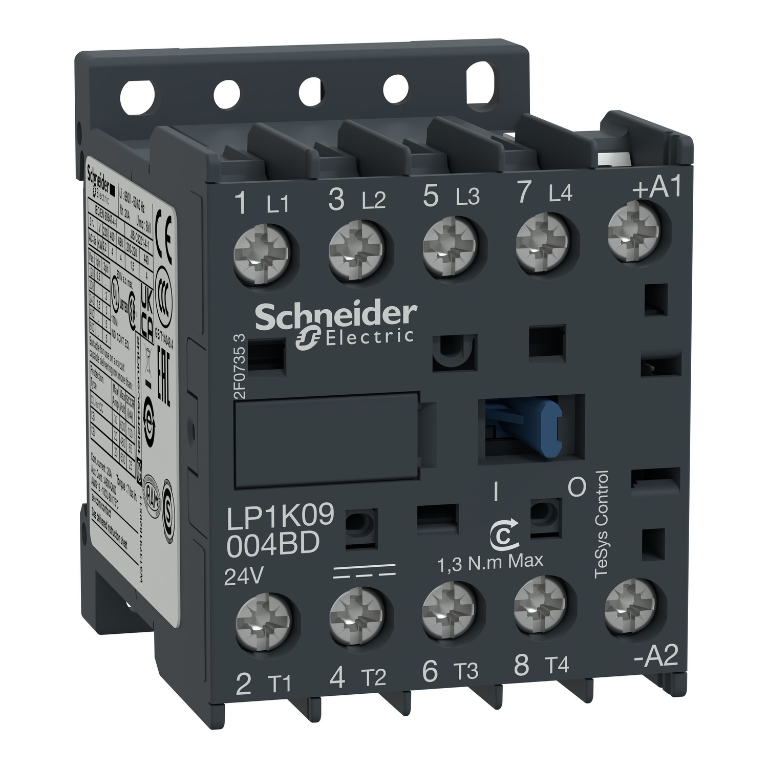 Contactor, TeSys K, 4P, 4 NO, AC-1, lt or eq to 440V, 20A, 12VDC coil