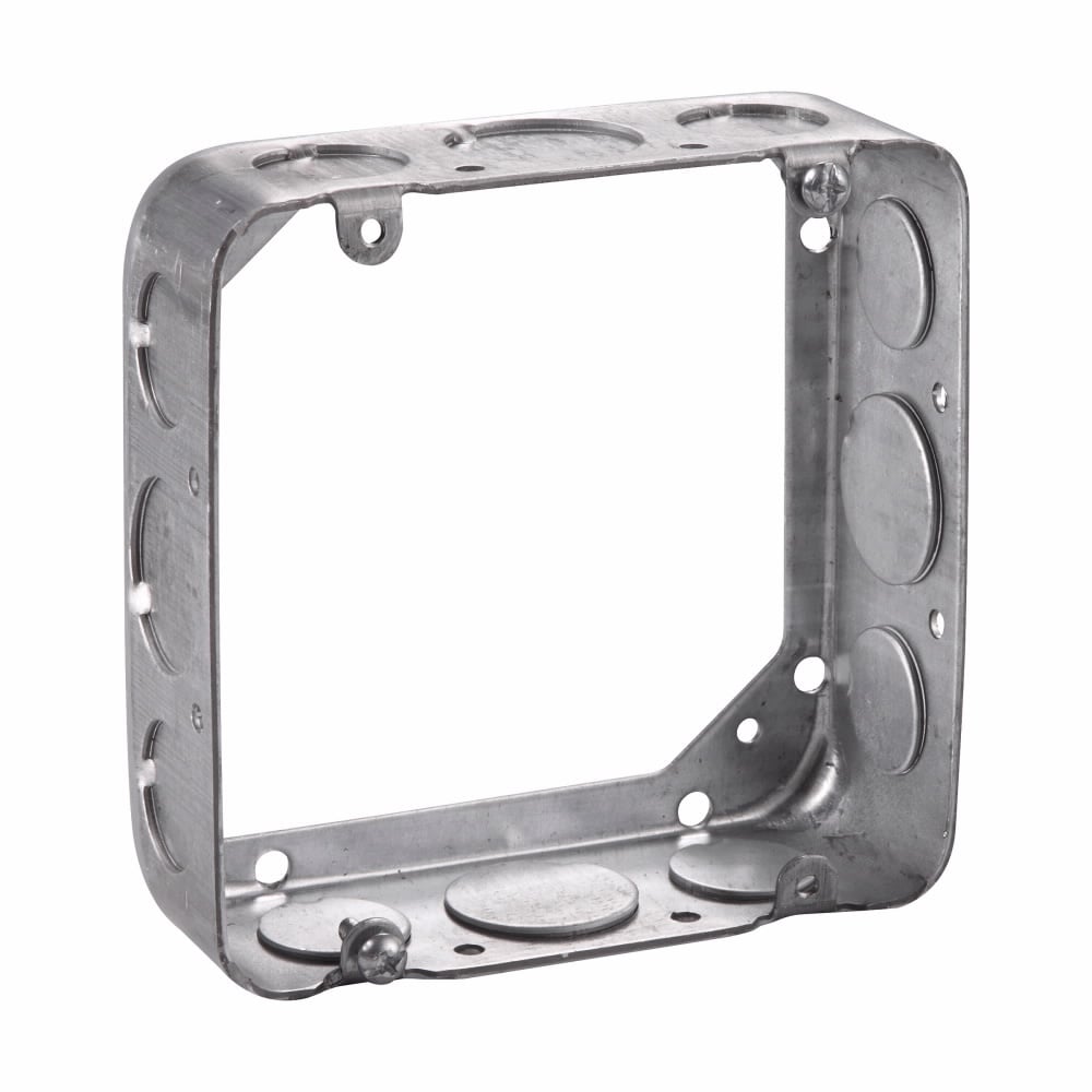Eaton Crouse-Hinds series Square Extension Ring, 4-11/16", Natural, Drawn, 1-1/2", Steel, (8) 1/2", (4) 3/4", 29.5 cubic inch capacity