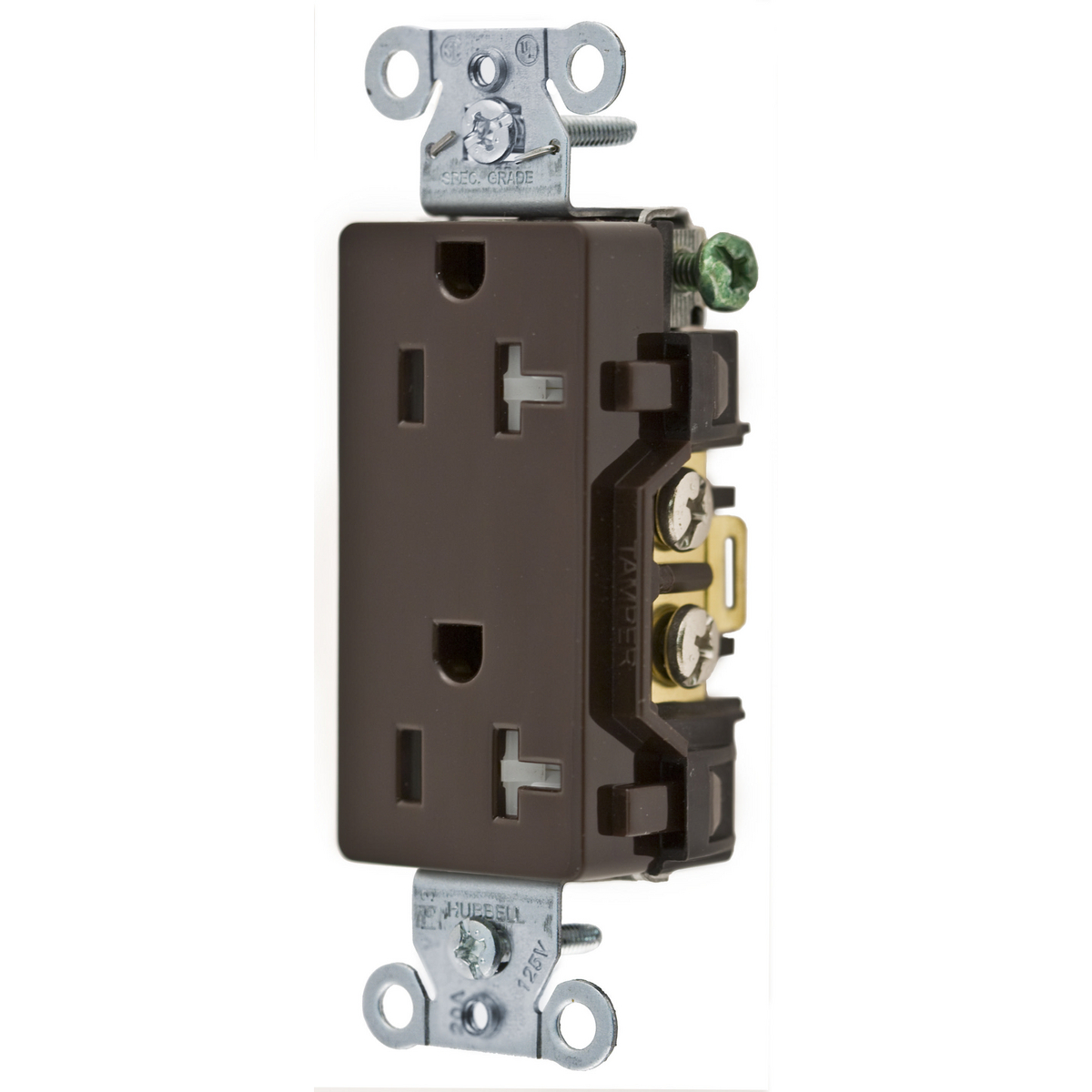 Straight Blade Tamper-Resistant Duplex Receptacle, Decorator/Commercial/Industrial Grade, 2-Pole 3-Wire Grounding, 20A 125V, 5-20R
