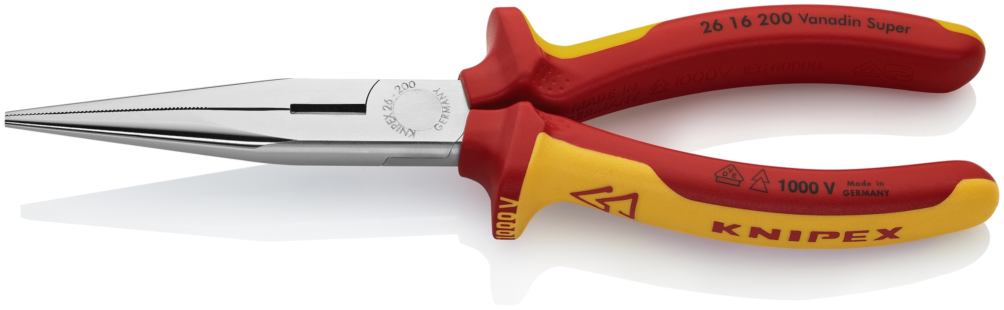Long Nose Pliers with Cutter-1000V Insulated, 8 in., Multi-Component, VDE