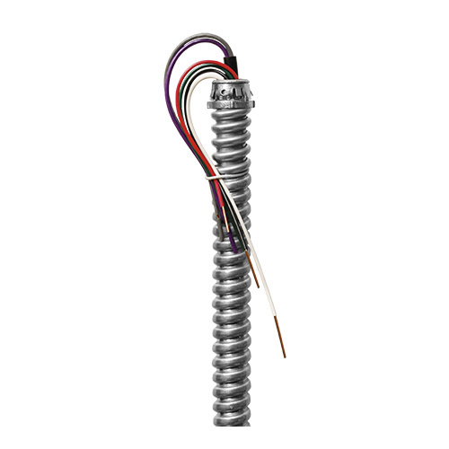 EPCO, Fixture Whip, Number Of Conductors: 6, Conductor Size: (4) 18 AWG solid (Black,Red,White,Green) (2) 16 AWG stranded (Purple,Gray), Voltage Rating: 120 V, Insulation Material: THHN, Length: 6 FT, Conduit Size 1/2 IN, Includes: Die Cast Snap-In Connectors