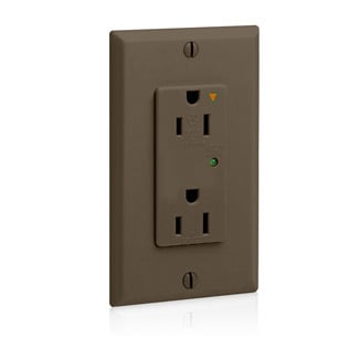 15-Amp, 125-Volt, Decora Plus Duplex Receptacle, Straight Blade, Industrial Grade, Isolated Ground, Surge with Indicator Light, Brown