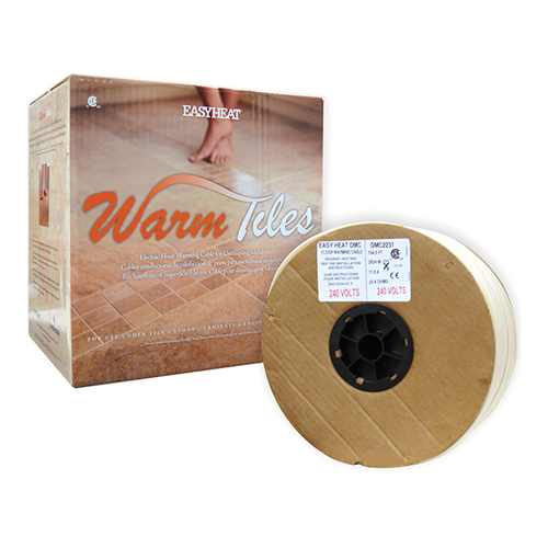 Electric Floor Warming Cables for use with Uncoupling Membrane Systems.  555 FT, 169.1 Meters, 8.3 Amps, Power Consumption 1997 Watts, Carton Weight 15.5 LBS, 3 Cartons per Case, Covers 145-176 SQFT at Standard Spacing, Covers 97-119 SQFT at Dense Spacing