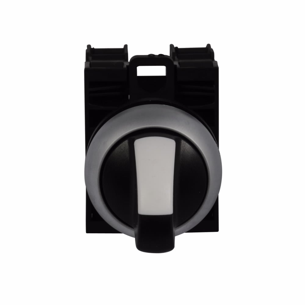 Eaton M22 modular pushbutton, M22 Selector Switch, Completed Device, 22.5 mm, Knob, Three-Position, Maintained, Non-illuminated, Bezel: Silver, Button: Black, 2NO, IP67, IP69K, NEMA 4X, 13