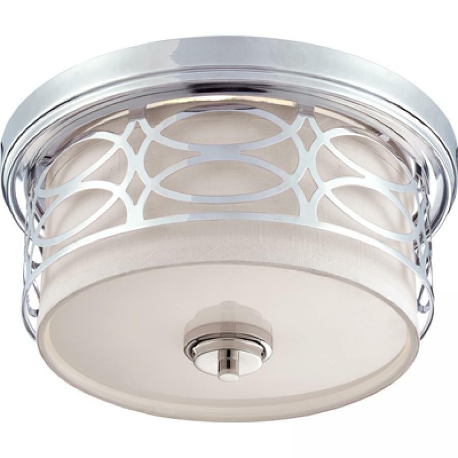 Harlow 2 Light Flush Dome Fixture with Slate Gray Fabric Shade Polished Nickel