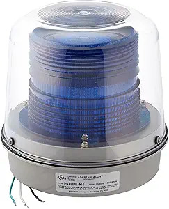 Heavy Duty Flashing Beacon With Clear Dome Cover, 120 VAC, Xenon Strobe Lamp, 8-1/16 in Dia, Surface Mount, Blue Lens