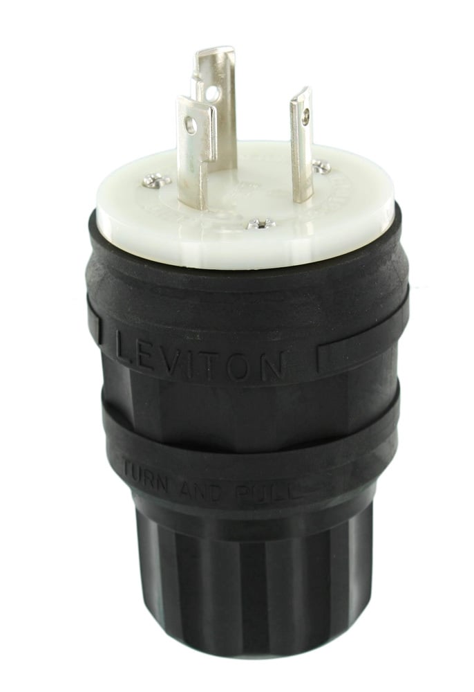 30 Amp, 250 Volt, 2-Pole, 3-Wire, Wetguard Locking Plug, Grounding, Industrial Spec Grade, Black