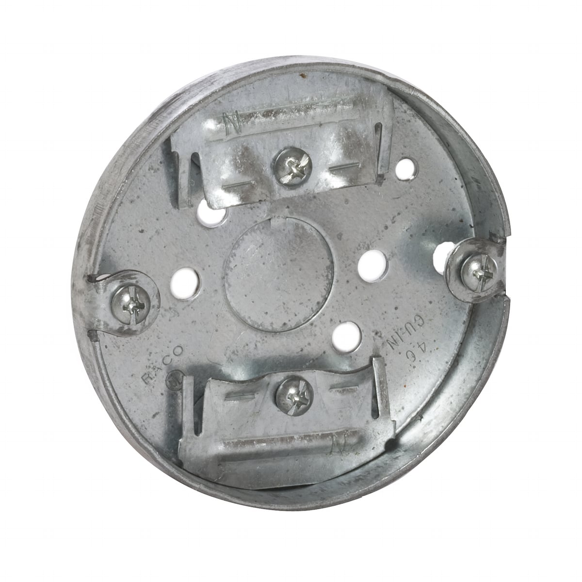 3-1/2 In. Round Ceiling Pan - Drawn with Nonmetallic Sheathed Cable Clamps, 1/2 In. Depth, Bar-Coded
