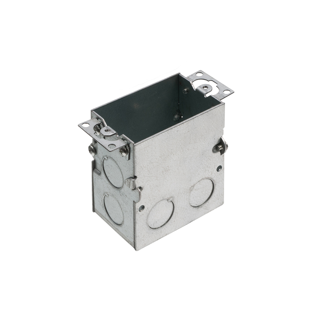Steel single gang floor box with nine 1/2" knockouts. 18.0 cu. in.