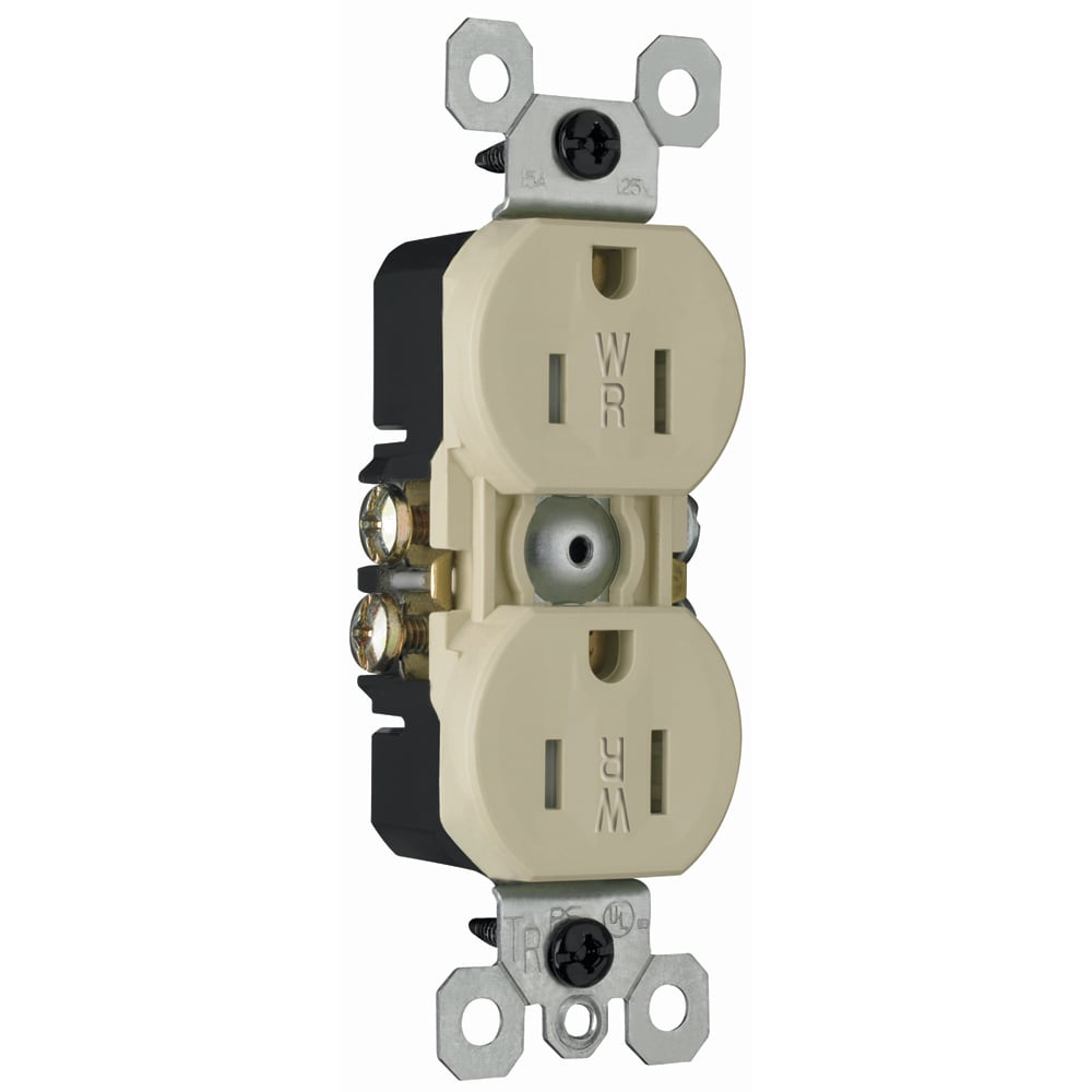 Weather-Resistant, Duplex Receptacle. 15 amp, 125 volt. Ivory.