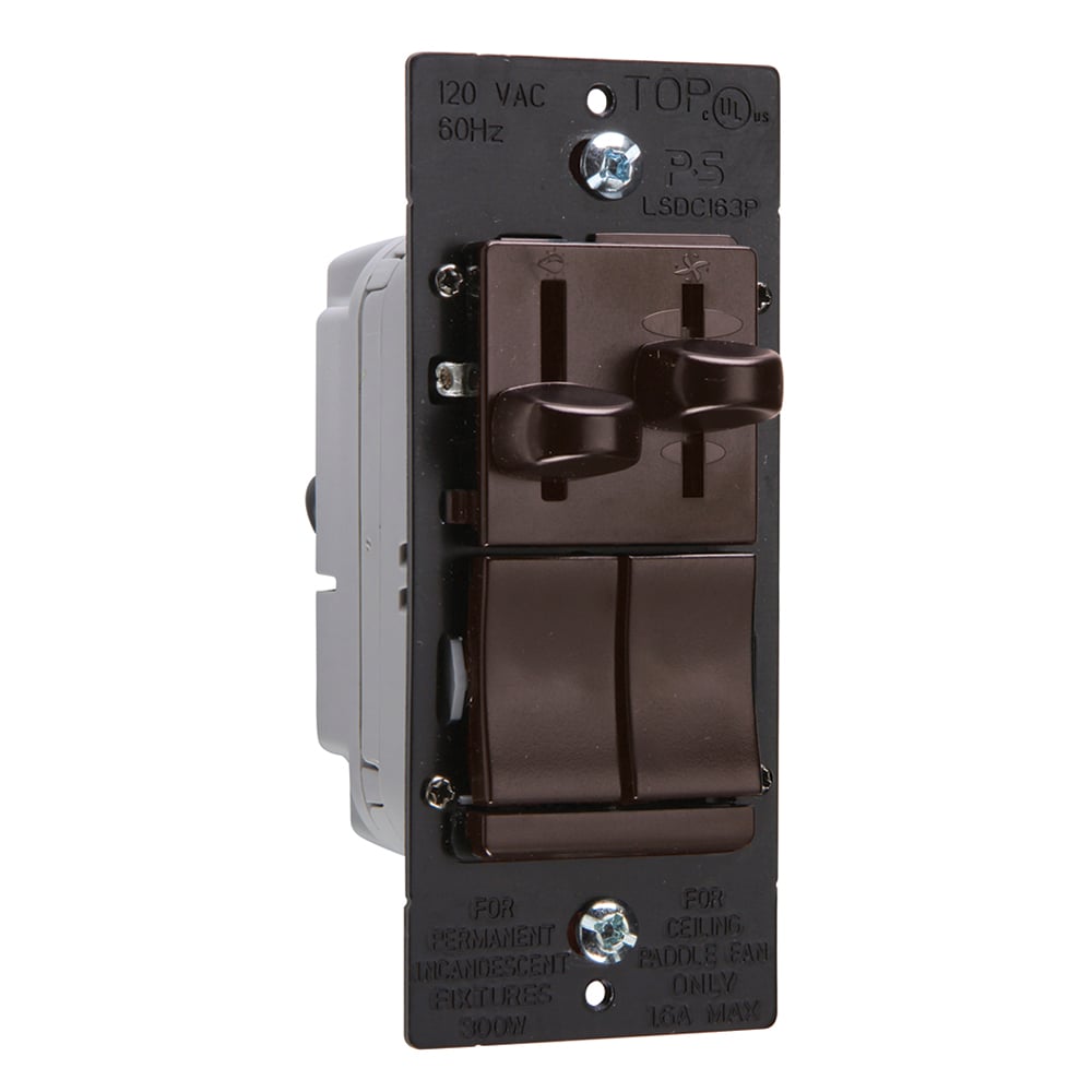 Preset 3-speed/3way De-Hummer Fan Control with 3way Dimmer, 300W Brown
