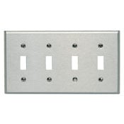 4-Gang Toggle Device Switch Wallplate, Standard Size, 302 Stainless Steel, Device Mount, Stainless Steel, Brushed Finish