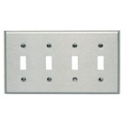 4-Gang Toggle Device Switch Wallplate, Standard Size, 302 Stainless Steel, Device Mount, Stainless Steel, Brushed Finish