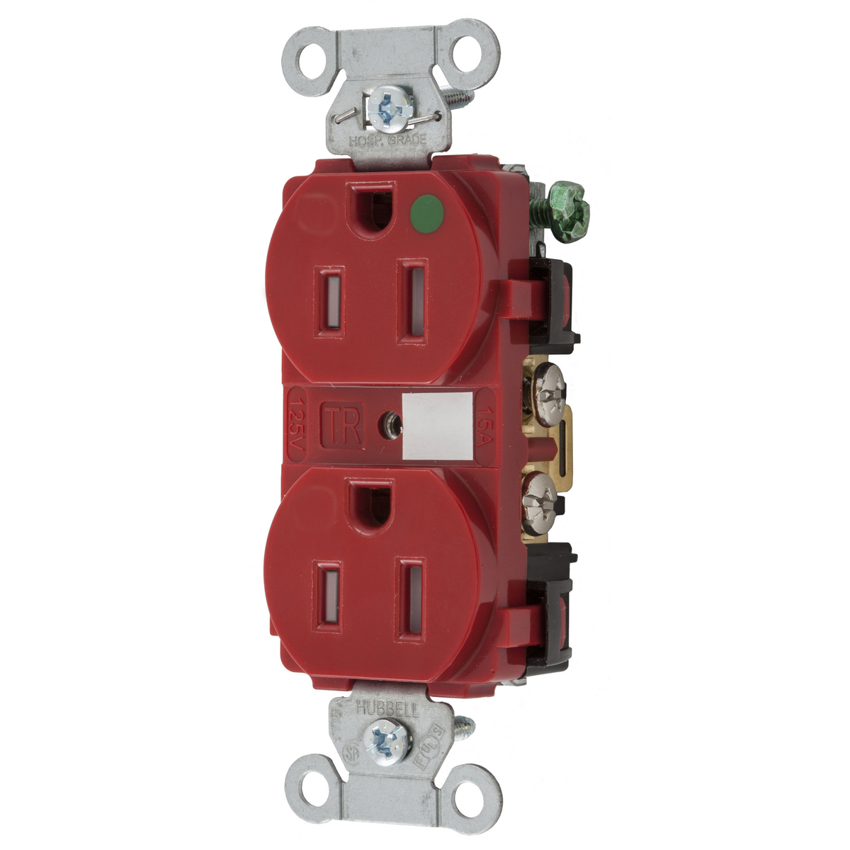 Straight Blade Devices, Tamper Resistant, Duplex Receptacle, Hubbell-Pro, Hospital Grade, 15A 125V, 2-Pole 3-Wire Grounding, 5-15R, Red