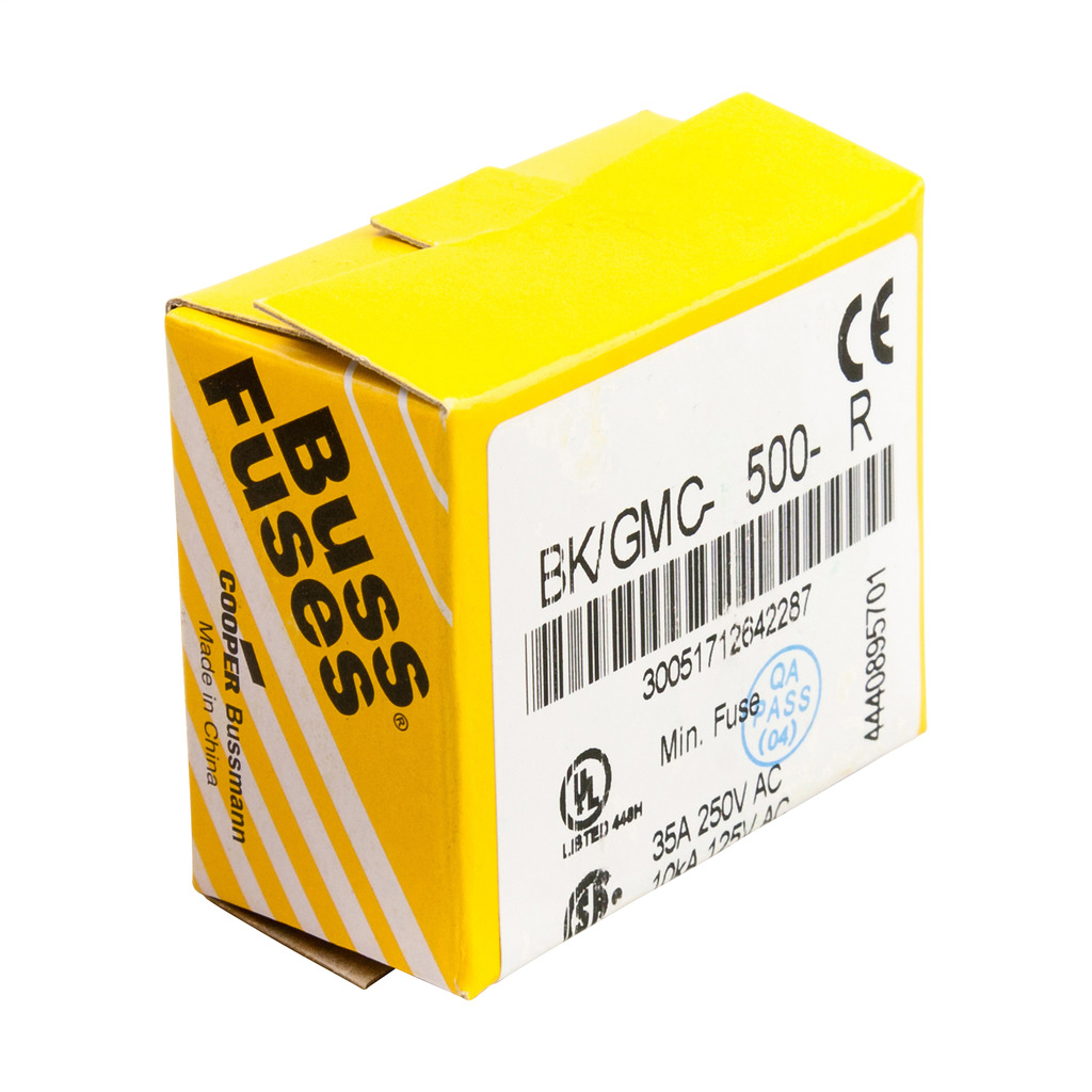 Eaton GMC Series Medium time-delay fuse 0.5A, 250 Vac, 32 Vdc (self certified), BK-GMC-500-R