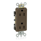15 Amp, 125 Volt, Decora Duplex Receptacle, Tamper Resistant, 2 Pole, 3 Wire, Commercial Grade, Brown
