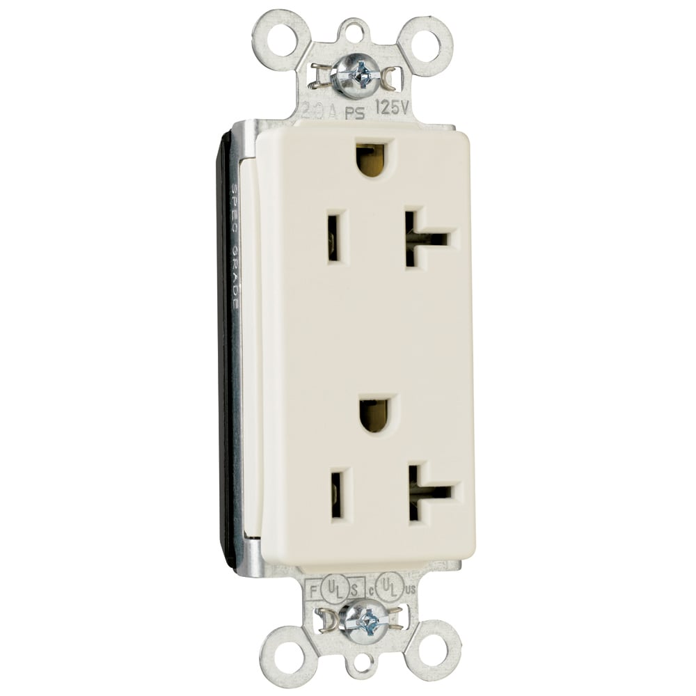 PlugTail Decorator Spec Grade Duplex Receptacle 20amp 125volt Light Almond