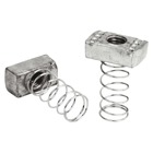 Channel Stud Nut with Self-Holding Clamping Nut with Spring, Size 3/8-16 Inch, Thickness 5/16 Inch, Steel