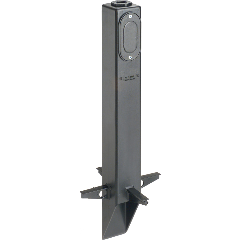 Gard-N-Post. 19" support for three wire outdoor light fixtures. Comes with 3/4" NPT threaded opening and an installed 3/4" by 1/2" non metallic reducing bushing. For use with 1/2" or 3/4" NPT fixtures. Color Brown. Color permanent, no chipping. Built in stabilizers for extra stability. Openings in stabilizers allow for insertion of extra support material. Angle Cut post for easy access to underground wiring.