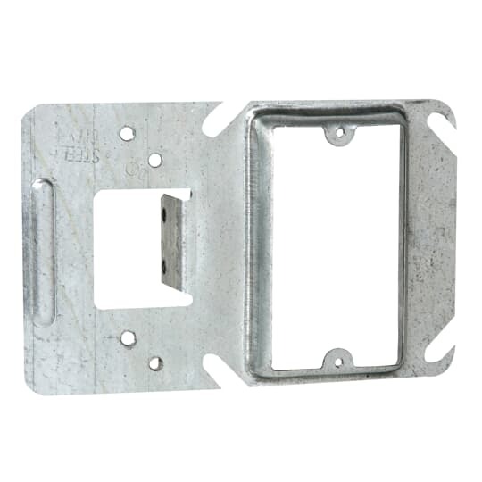 Single Gang Box Support Cover, 4 Cubic Inches, 4 Inch Square x 5/8 Inch Raised, Pre-Galvanized Steel