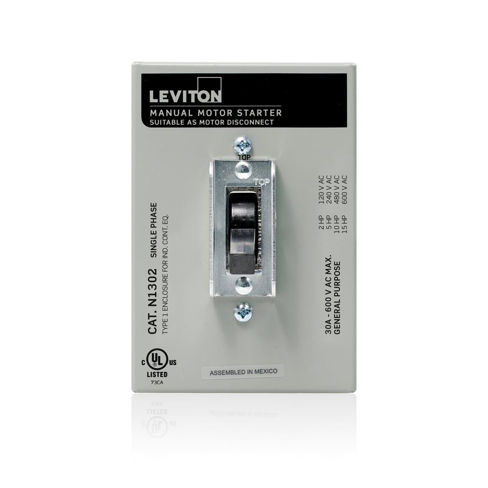 N1302-DS Powerswitch Type 1 Grounding Industrial Grade Manual AC Motor Starter Switch, 600 V AC, 30 A, 15 hp Power Rating, DPST Contact