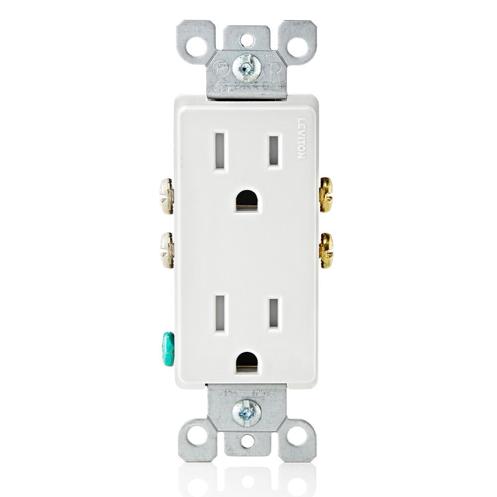 15 Amp 125 Volt, Tamper Resistant, Decora Duplex Receptacle, Straight Blade, Grounding, White