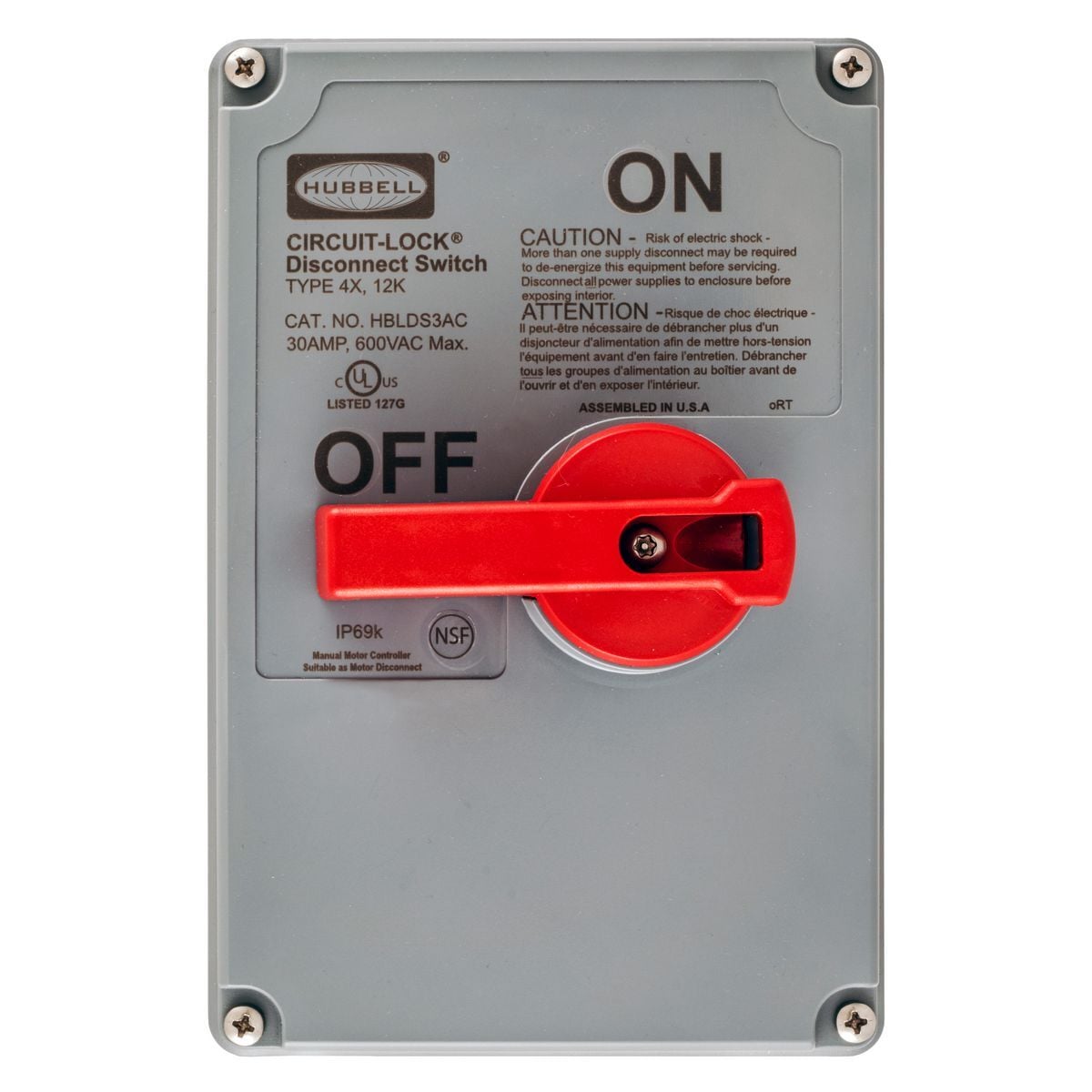 Switches and Lighting Controls, Industrial Grade, Disconnect Switches, Unfused Switch, Replacement Cover for 30A