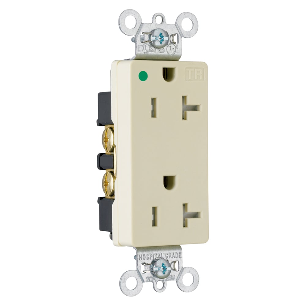 Tamper-Resistant Heavy-Duty Decorator Hospital Grade Duplex Receptacle Back and, Side Wire 20amp 125volt Ivory