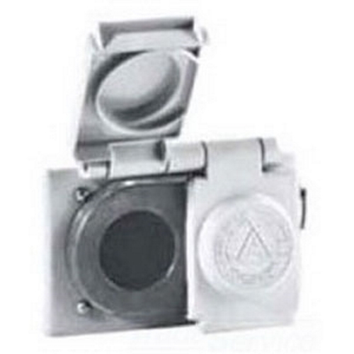 1 Gang Wet Location Duplex Receptacle Cover; 2-13/16 Inch Width x 1-5/32 Inch Depth x 4-9/16 Inch Height, Horizontal Mount, Copper-Free Aluminum