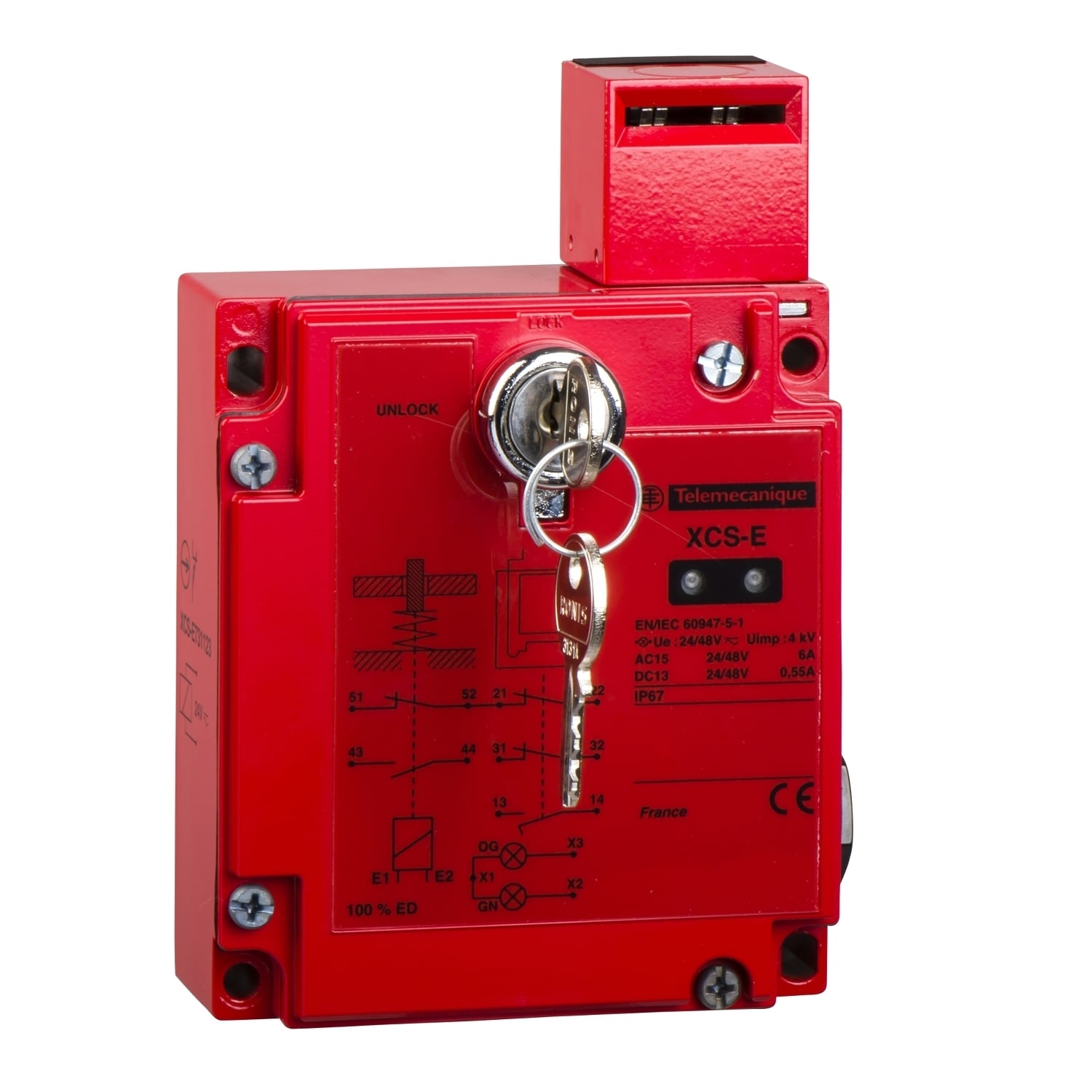 Safety switch, Telemecanique Safety switches XCS, metal XCSE, 2NC+1 NO, slow break, 2 entries tapped Pg 13, 24 V