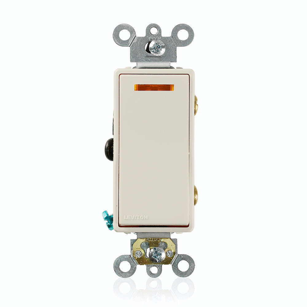 20-Amp, 120-Volt, Decora Plus Rocker Lighted Handle, Illuminated Off 3-Way AC Quiet Switch, Commercial Grade, Self Grounding, Light Almond