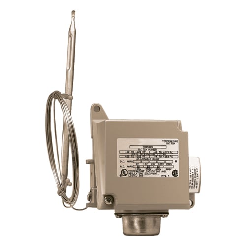 Commercial pipe tracing controls, sPDt, snap action thermostat, 22 amp, 25 to 325 DEG F, -4 to 163 DEG C, 6 DEG diff., 10 FT capillary, Nema 4X enclosure
