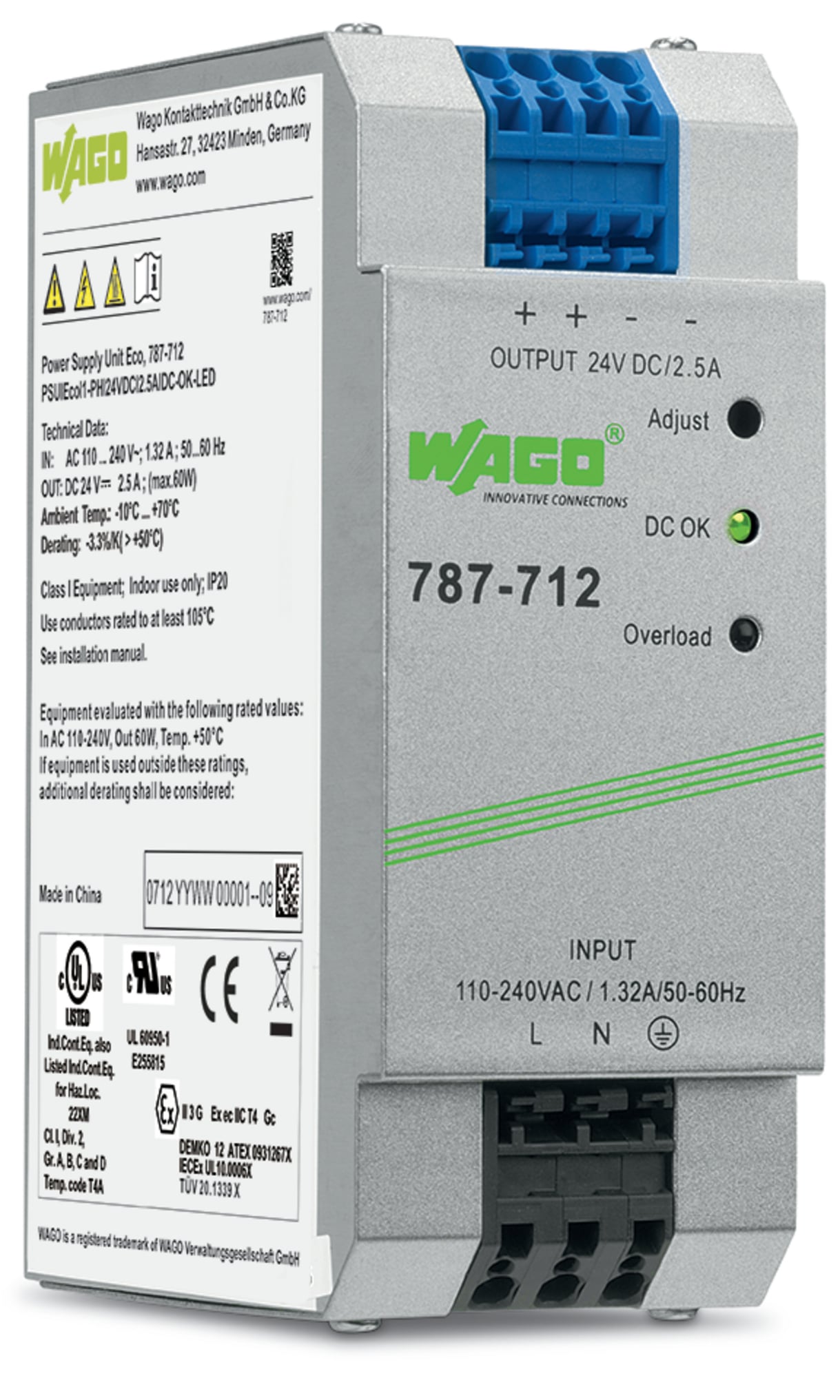 Power supply; Eco; 1-phase; 24 VDC output voltage; 2.5 A output current; DC-OK LED; 4,00 mm
