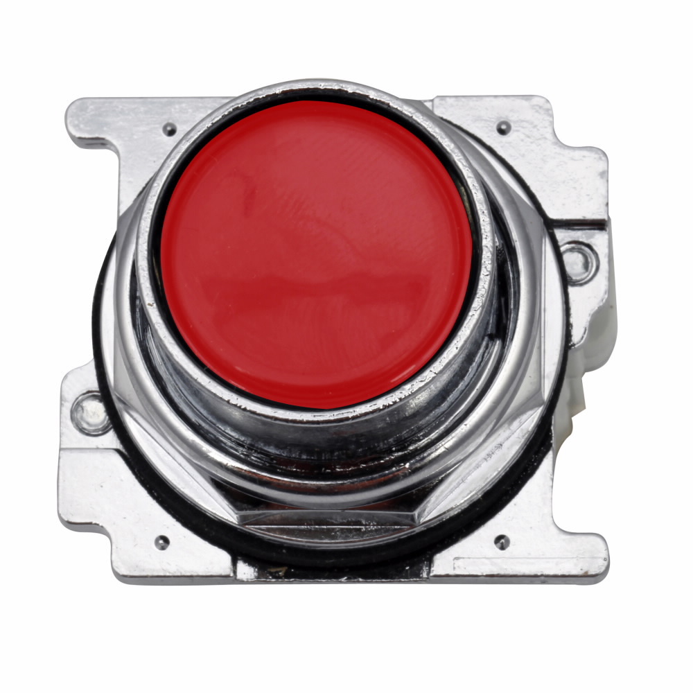 Eaton, 30.5 mm, Heavy-Duty Watertight/Oiltight Pushbutton,Class I Division 2,Red,Plastic Actuator,Chrome bezel,1NO,Black field,Non-illuminated,Flush mounting,Momentary,30.5 mm,Flush Pushbutton,10250T Series