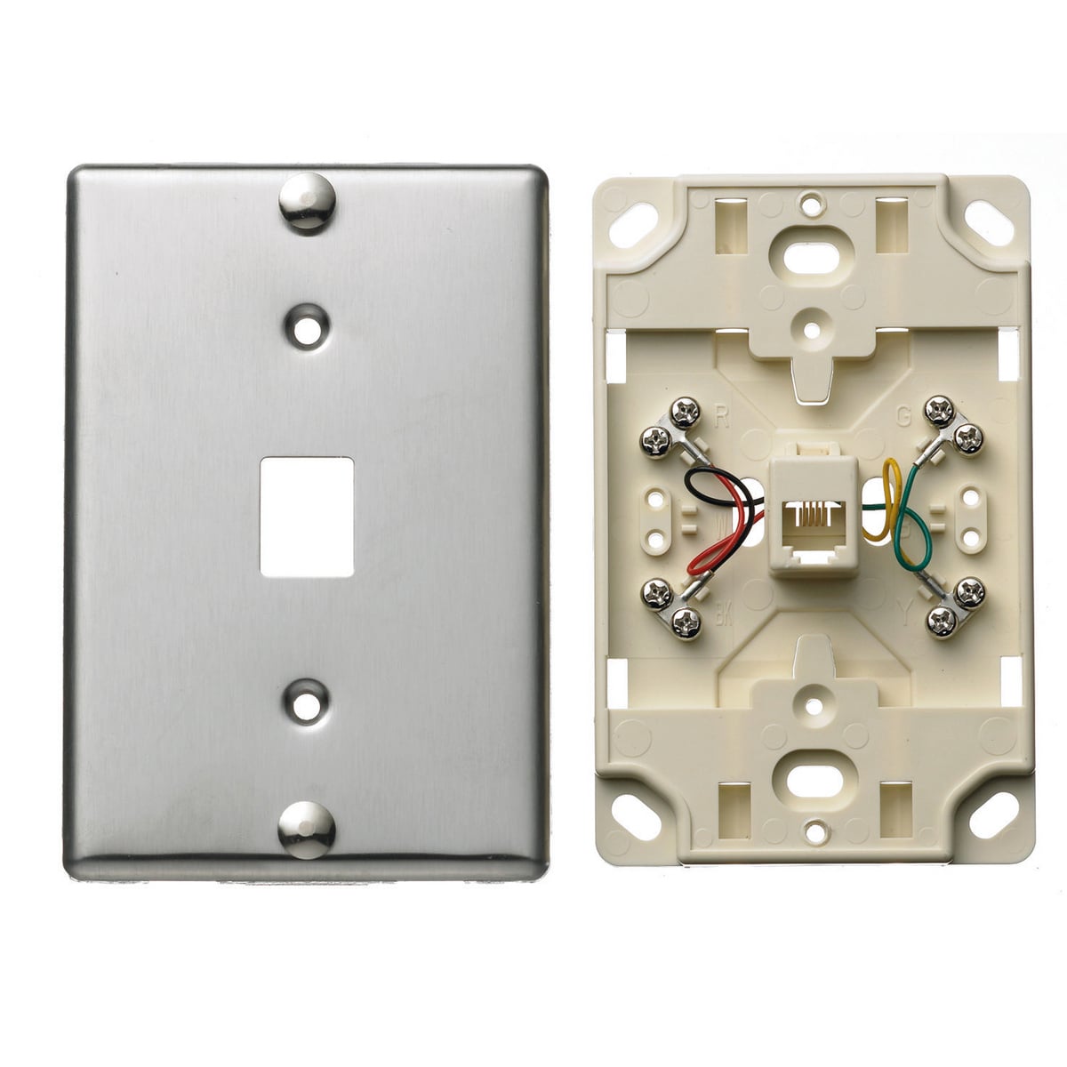 Plates, Wall Phone, 6-Position 4- Conductor, Screw Terminal, Stainless Steel