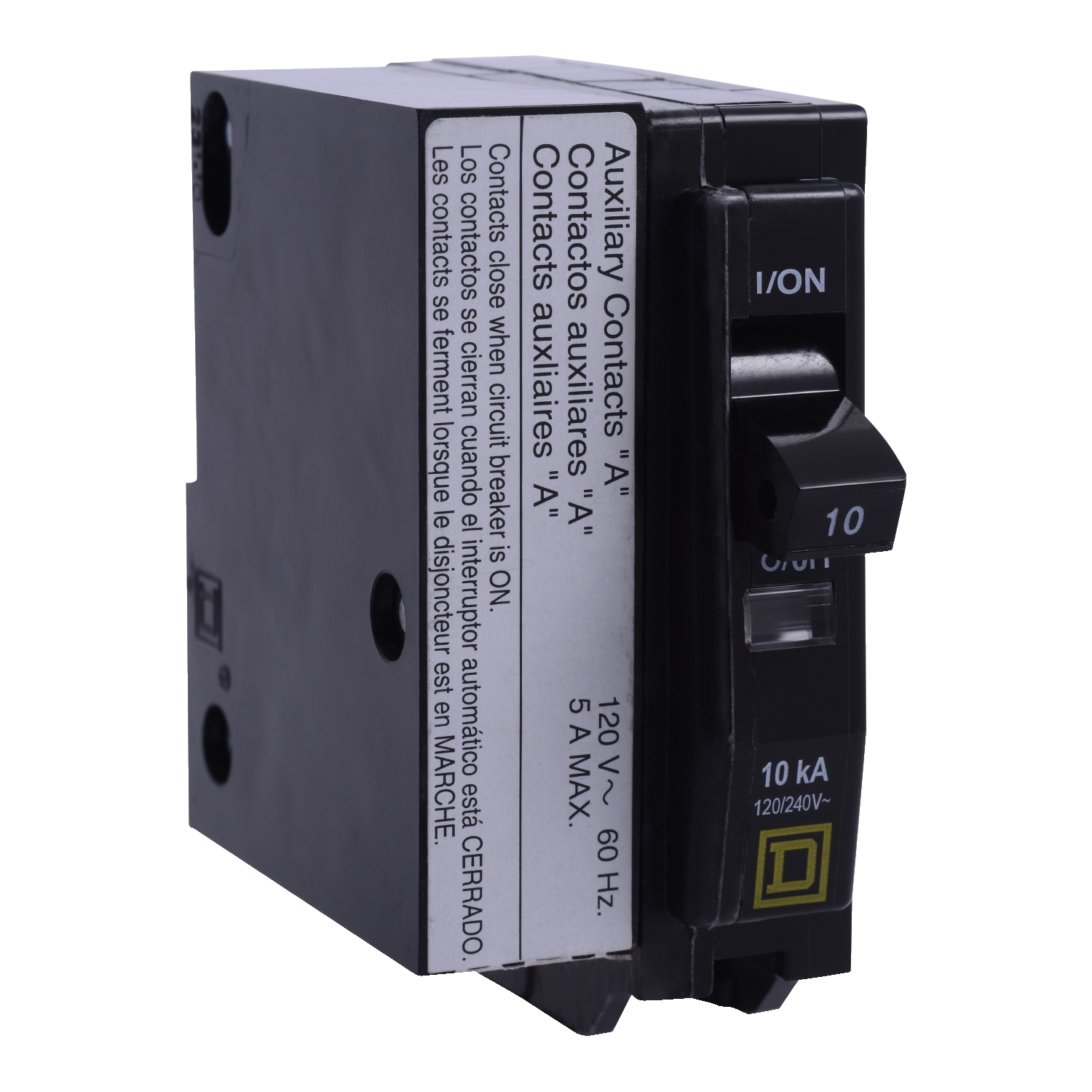 Mini circuit breaker, QO, 20A, 1 pole, 120/240VAC, 10kA, plug in, aux switch 1A