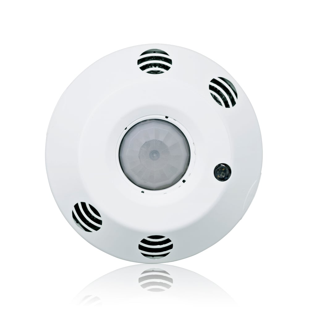 Indoor, Line Voltage, Low Profile, 2 Zone, Ceiling Mount, M/T, 2000 sq ft, Room Controller with multi-tech occupancy sensor, (2) 0-10V DC Sinking Control Signal, for dimming ballast or LED Driver, 2 Relay, 120-277V AC.