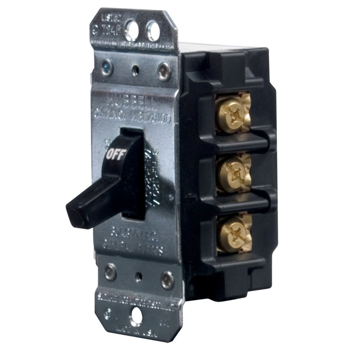 Switches and Lighting Controls, Industrial Grade, Manual Motor Controllers, Motor Disconnects, Three Pole, 30A 600V AC, Back and Side Wired Short Toggle